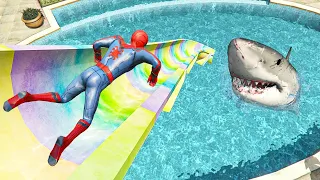 GTA 5 Water Ragdolls | SPIDER-MAN VS SHARK Jumps/Fails (Euphoria Physics) Ep.100