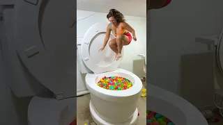 I JUMPED SUPER HIGH into the Worlds Largest Toilet Play Ball Pool with Big Splash #shorts