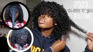 WASH N' GO ON 3C/4A HAIR | CUTTING CURLY BANGS?! | DEFINED CURLS + STRETCHING | 2023