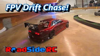 Getting better!  Unedited 1-pack FPV Drone Chasing RC Drift Cars!