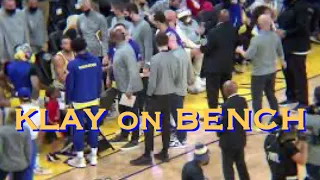 📺 Klay finally arrives at Warriors bench (dressed in BOSS), DJ (Draymond’s son) dances with Juan