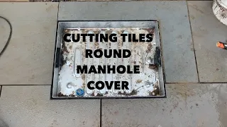Cutting slabs over a recessed manhole cover guide for diy #cutting #stonepatio