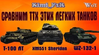 Тест9.18.Какой ЛТ лучше?Сравнение ТТХ  трех  ЛТ 10 уровня :Т-100 ЛТ, XM551 Sheridan, WZ-132-1.Обзор,