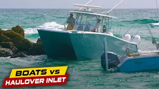 BOAT HITS THE ROCKS REPEATEDLY AT BOCA INLET | Boats vs Haulover Inlet