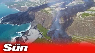 Drone footage shows second lava stream engulfing La Palma coast