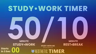 Pastel Color, 50 Minute Pomodoro Study Timer, 50/10 Timer, Gentle Alarm No Music | AESTHETIC TIMER