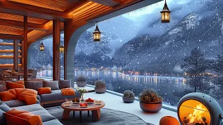 Cozy Winter Porch Ambience Lakeside with Relaxing Jazz Music & Contemplate the Snow Fall Gently ❄