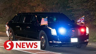 US President Biden's motorcade arrives in London