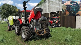 Baling grass w/ Case IH MXM 190 - Farming Simulator 19 | Logitech g29 gameplay