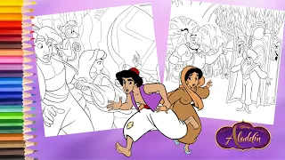 Coloring Prince Ali Aladdin Princess Jasmine Abu & Genie - Disney Animation Coloring Pages