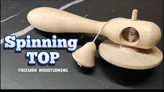Woodturning Spinning Top & Launcher | DIY wooden spinning top | Freeman