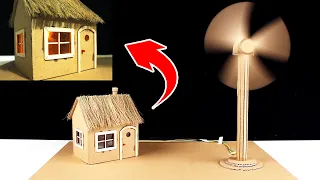 How to make working model of a wind turbine from cardboard house | school project