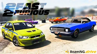 2 FAST 2 FURIOUS | Pink Slip Race (Eclipse & Evo Vs Camaro & Challenger) - BeamNG.drive Remake