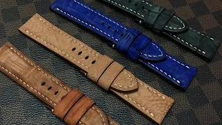 How it’s made - 24/22mm Genuine Crocodile Nubuck. Handmade Strap for Panerai Watches 44mm. FOR SALE.