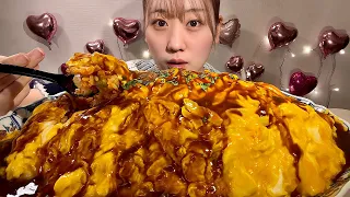 ASMR Omurice with Demi-Glace Sauce【Mukbang/ Eating Sounds】【English subtitles】