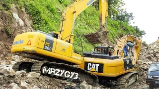 Large Excavator Working On Road Construction