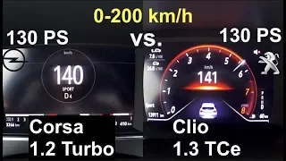 ACCELERATION BATTLE 200 km/h | Opel Corsa 1.2 Turbo 130 PS vs. Renault Clio 130 RS Line