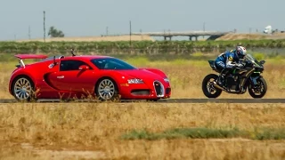 Kawasaki H2R vs Bugatti Veyron Supercar - 1/2 Mile Airstrip Race 2