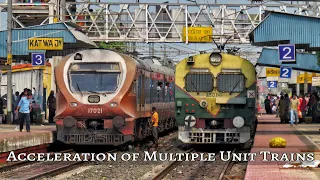 Four Different Multiple Unit Trains CRAZY ACCELERATION | EMU+MEMU+DEMU | Indian Railways