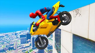 GTA 5 Spiderman Motorcycle Stunts ( Spider-Man Jumps & Fails )