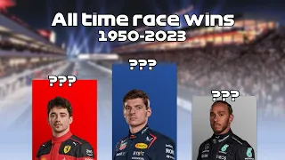 2023 Updated Formula 1 total wins by driver - all time ranking 1950-2023