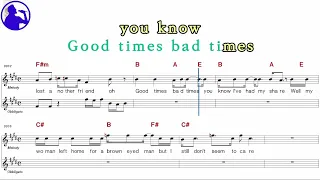 Led Zeppelin-Good times bad times karaoke sheet music,MR for players,chord,chorus,Lyrics(Ye karaoke)