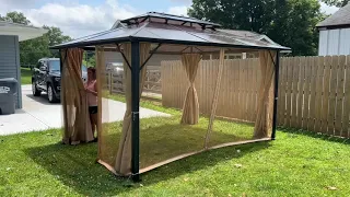 Aoxun 10' x 13' Hardtop Gazebo, Polycarbonate Double Roof, Brown