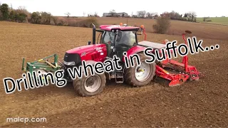 4Kᵁᴴᴰ Drilling spring wheat in Whatfield, Suffolk - with a Case IH Puma 240 CVX and 4m KRM drill.