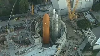 Space shuttle Endeavour's massive fuel tank installed for display at California Science Center
