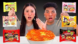 Trying Every KOREAN SPICY Ramen Noodle Flavor!! (PART 2)