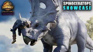 SPINOCERATOPS SHOWCASE! - ALL Skins, Animations & MORE! | Jurassic World Evolution 2