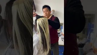 Install clip in extension ￼￼blonde color hair for balayage look