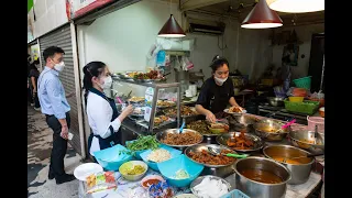 [4K] "Sukta market" cheap food court on lunchtime at Asok Road, Bangkok