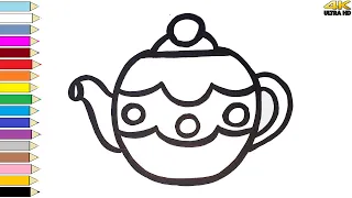Teapot and Cup Drawing, Painting and coloring for kids  |Draw, Paint and Learn