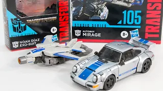 Transformers Rise of the Beasts SS105 Deluxe Mirage & Noah Diaz EXO SUIT Vehicle Car Robot Toys