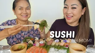 BEST SUSHI In Thailand *Mukbang with Mom SASHIMI & Deluxe Nigiris | N.E Let's Eat