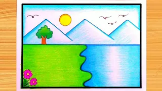 प्राकृतिक दृश्य चित्र बनाना सीखें / pencil drawing / how to draw landscape very easy/scenery drawing