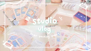 studio vlog 🌷// asmr packing orders + opening my sticker shop!! + noissue packaging