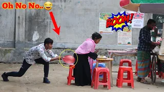 Popping balloon in public  seat PRANK | update viral popping balloons prank on public | ComocaL TV