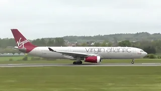 Virgin Atlantic Airbus A330-300 at Edinburgh Airport, EDI (landing, taxi & takeoff)