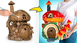 DIY Magic Mushroom House From Cardboard And Clay