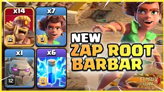 TRY THIS ZAP ROOT Rider Attack - 7 ROOT Riders + 14 Super BARBARIAN + Golem (clash of clans)