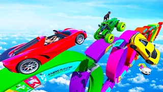 FRANKLIN TRIED IMPOSSIBLE COLOURFUL SKY BUMPS MEGA RAMP PARKOUR CHALLENGE GTA 5 | SHINCHAN and CHOP