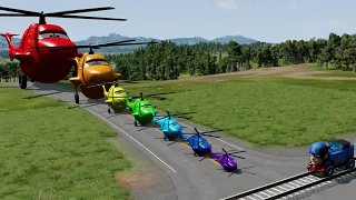 Long Trailer Truck Rescue - Cars vs Rails - Speed Bumps - BeamNG.Drive