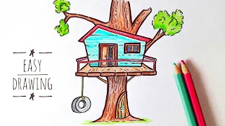 Easy Tree House drawing – How to draw treehouse || Mousumi Zone