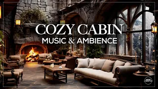 Cozy Cabin Ambience - Smooth Jazz & Crackling Fireplace with Snow - 3 Hours of Relaxing Sounds