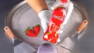 ASMR - Strawberry & Coca-Cola Ice Cream Rolls | oddly satisfying Ice Cream with Strawberries & Cola