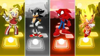 Spider Man Sonic 🆚 Dark Blue Sonic 🆚 Super Sonic 🆚 Spiderman Sonic | Sonic Tiles Hop EDM Rush
