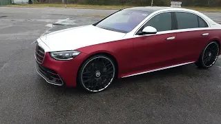 2023 S580 with custom red and white wrap by IBM WRAPS