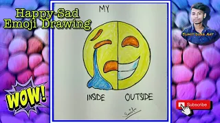 HAPPY-SAD EMOJI DRAWING EASY|| Happy And Sad Emoji Drawing || Inside Outside Drawing #shorts
